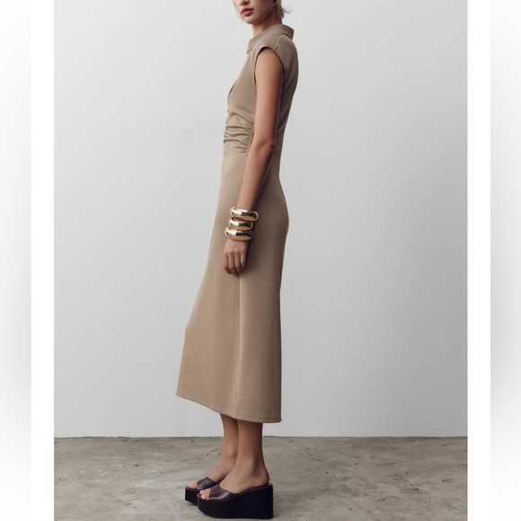 Zara Elegant Tan Midi Dress - Picture 4 of 11